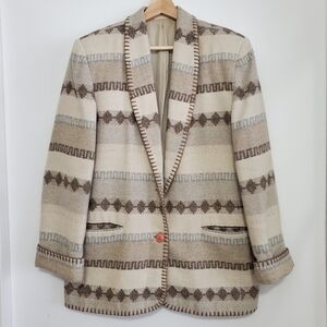 Vintage Large Dalmys Wool Aztec Coat Button Up Lined Suit Jacket Neutral Western